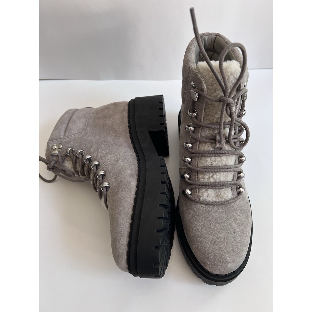 Marc Fisher MLNairy Grey Suede Shearling Ankle Boot‎ SZ 8M Biker Lugg Wool $250